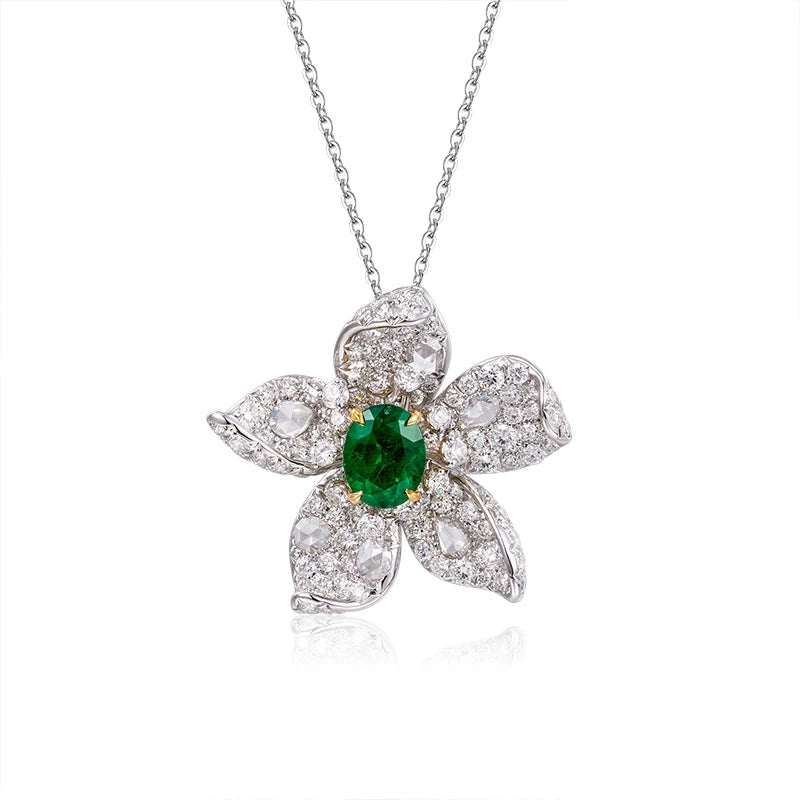 Luxury Recycled 18ct Gold Natural Emerald and Diamond Ring and Pendant Flower Shape Designs Real 18k Gold Finger Ring for Girl - The Sparkling Squirrels & Co.