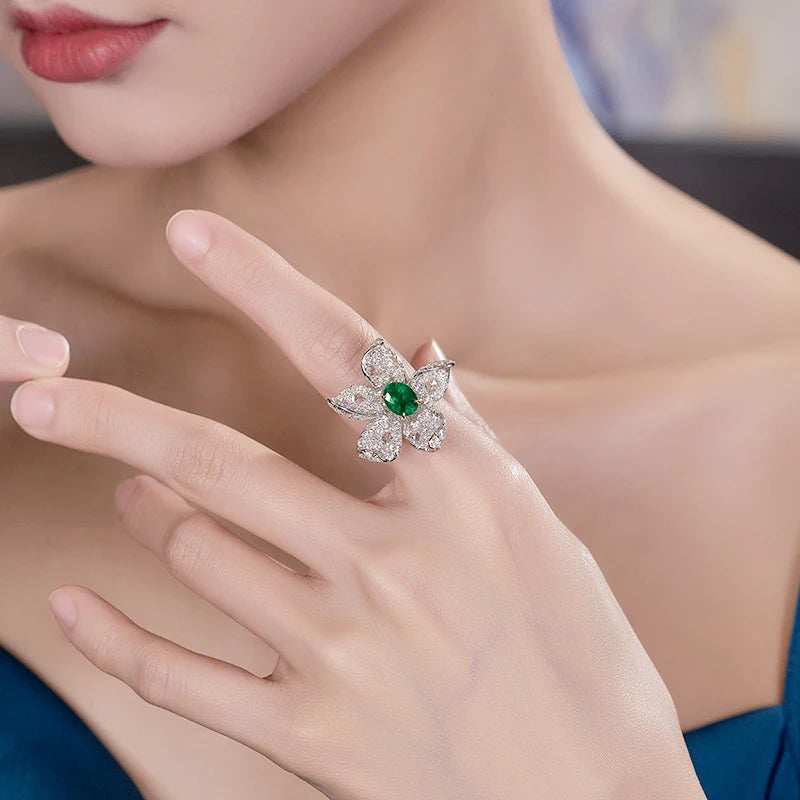 Luxury Recycled 18ct Gold Natural Emerald and Diamond Ring and Pendant Flower Shape Designs Real 18k Gold Finger Ring for Girl - The Sparkling Squirrels & Co.