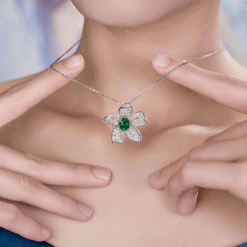 Luxury Recycled 18ct Gold Natural Emerald and Diamond Ring and Pendant Flower Shape Designs Real 18k Gold Finger Ring for Girl - The Sparkling Squirrels & Co.