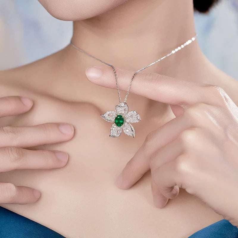Luxury Recycled 18ct Gold Natural Emerald and Diamond Ring and Pendant Flower Shape Designs Real 18k Gold Finger Ring for Girl - The Sparkling Squirrels & Co.