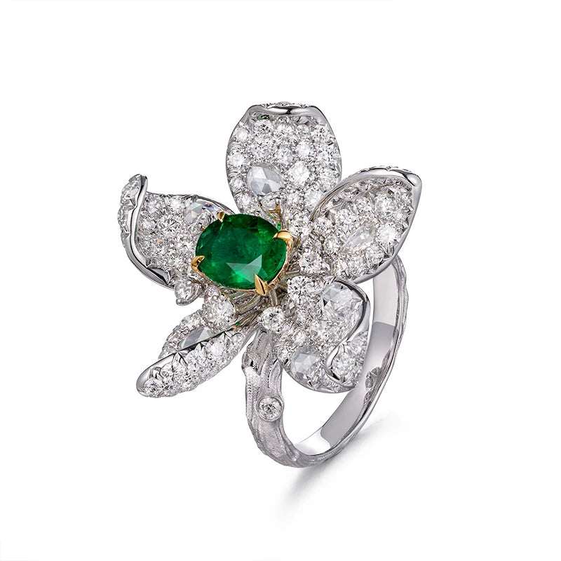 Luxury Recycled 18ct Gold Natural Emerald and Diamond Ring and Pendant Flower Shape Designs Real 18k Gold Finger Ring for Girl - The Sparkling Squirrels & Co.