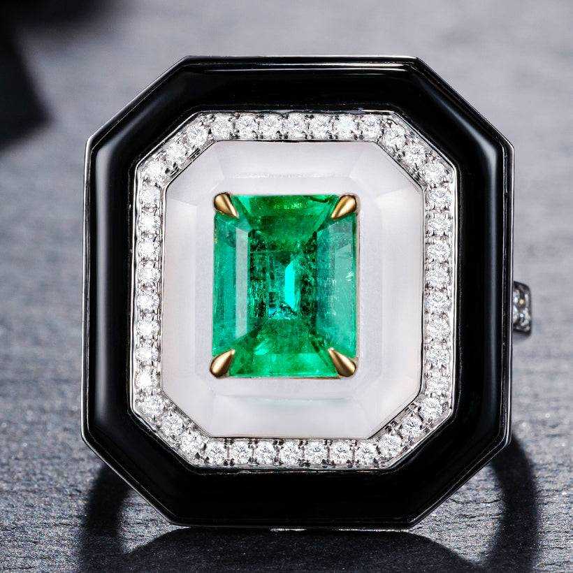 Natural Emerald With Diamond New Design Stone Fashion 18k Gold Jewelry Rings Women & Men - The Sparkling Squirrels & Co.