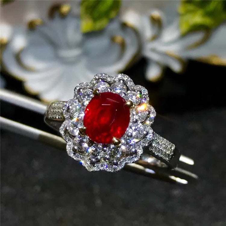 SGARIT AU 750 18kt Gold 1.53 Carats Ruby Original Products Cheap Price Red Gemstone Engagement Ring With Diamond - The Sparkling Squirrels & Co.