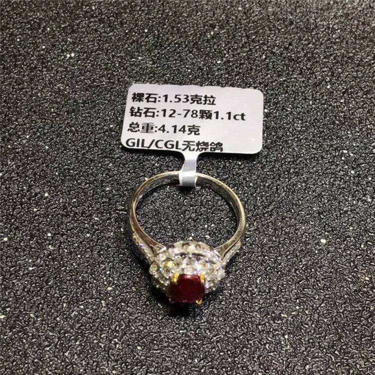 SGARIT AU 750 18kt Gold 1.53 Carats Ruby Original Products Cheap Price Red Gemstone Engagement Ring With Diamond - The Sparkling Squirrels & Co.
