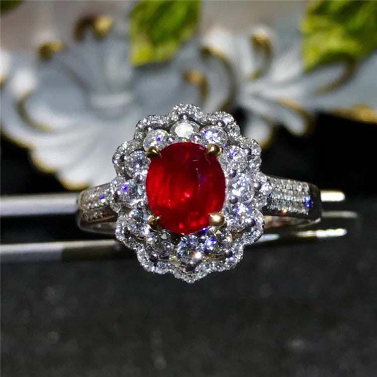SGARIT AU 750 18kt Gold 1.53 Carats Ruby Original Products Cheap Price Red Gemstone Engagement Ring With Diamond - The Sparkling Squirrels & Co.