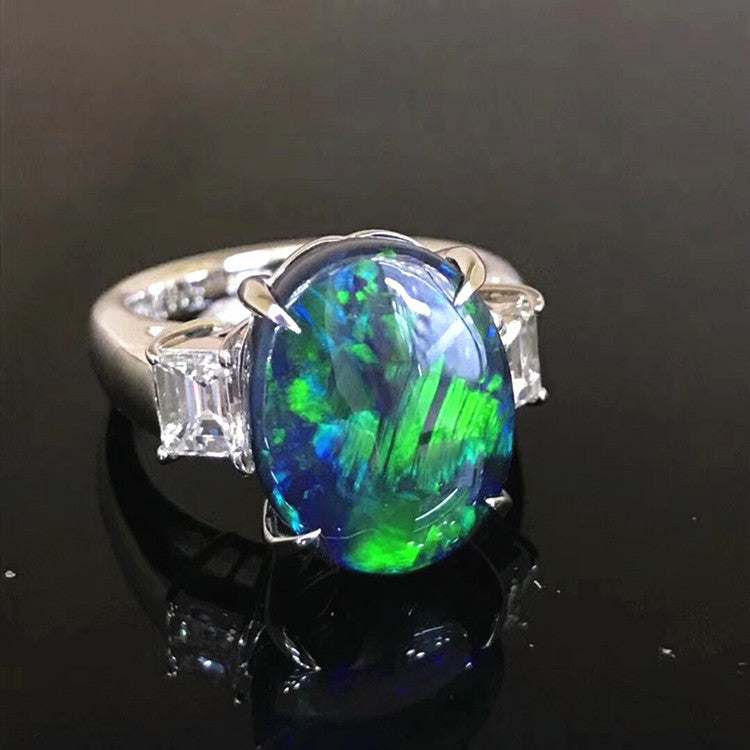 SGARIT Rare Precious Gems Ring Fine Jewelry for Investment Collection Auction House Platinum 5.63ct Black Opal Ring Women - The Sparkling Squirrels & Co.