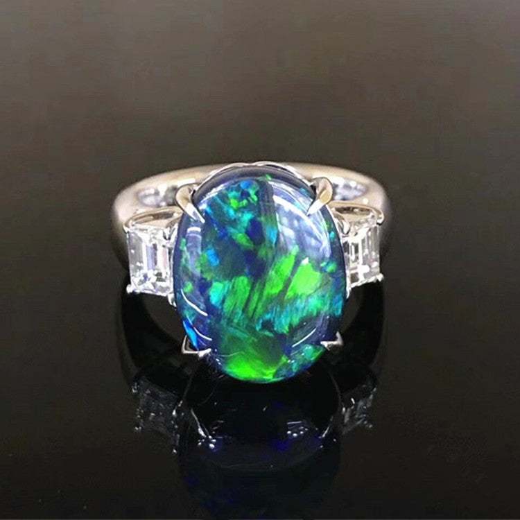 SGARIT Rare Precious Gems Ring Fine Jewelry for Investment Collection Auction House Platinum 5.63ct Black Opal Ring Women - The Sparkling Squirrels & Co.