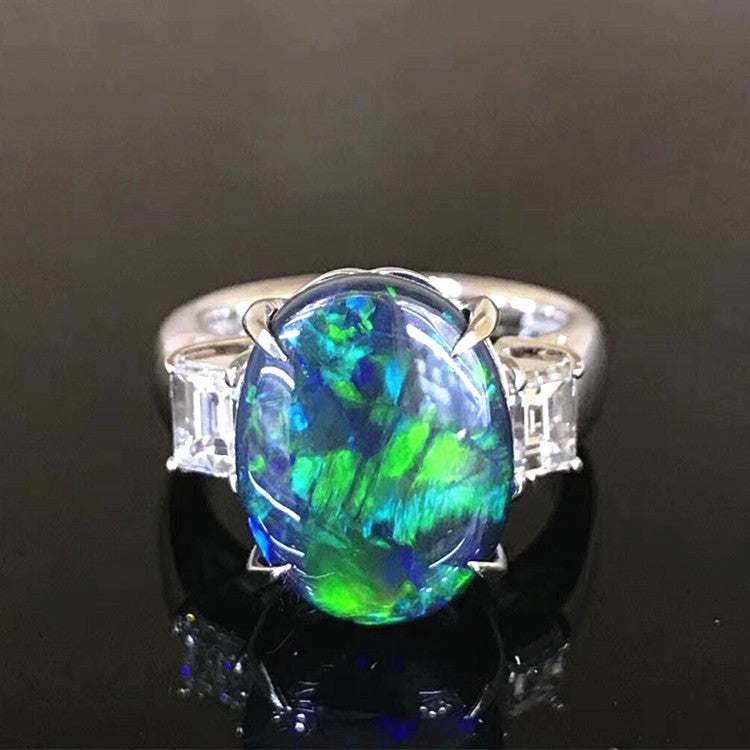 SGARIT Rare Precious Gems Ring Fine Jewelry for Investment Collection Auction House Platinum 5.63ct Black Opal Ring Women - The Sparkling Squirrels & Co.