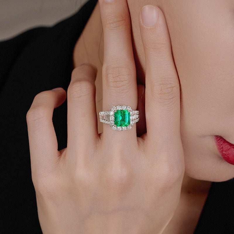 Vintage Fashion Natural Emerald Diamond Gemstone 18k Gold Jewelry Ring - The Sparkling Squirrels & Co.