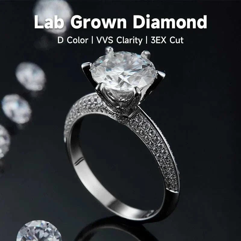 Deluxe engagement ring with 3 carat lab-grown diamond, certificate, 925 silver plated 18K white gold, the most beautiful gift fo - The Sparkling Squirrels & Co.