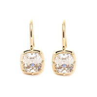 14K 18k yellow gold earrings with 3ct slender elder mine cut lab diamonds and lever backs