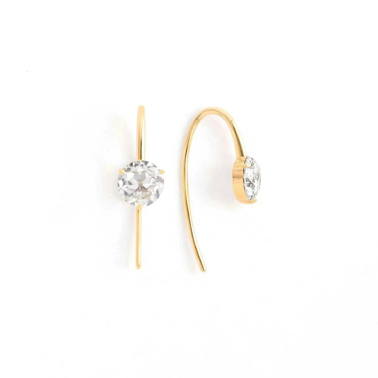 14K 18k yellow gold slender elder mine cut lab diamond lever earrings pair