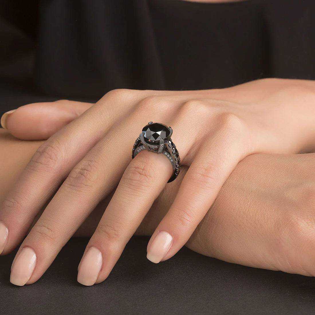 7.05 Carat Certified Natural Black Diamond Engagement Ring 14K Black Gold - The Sparkling Squirrels & Co.