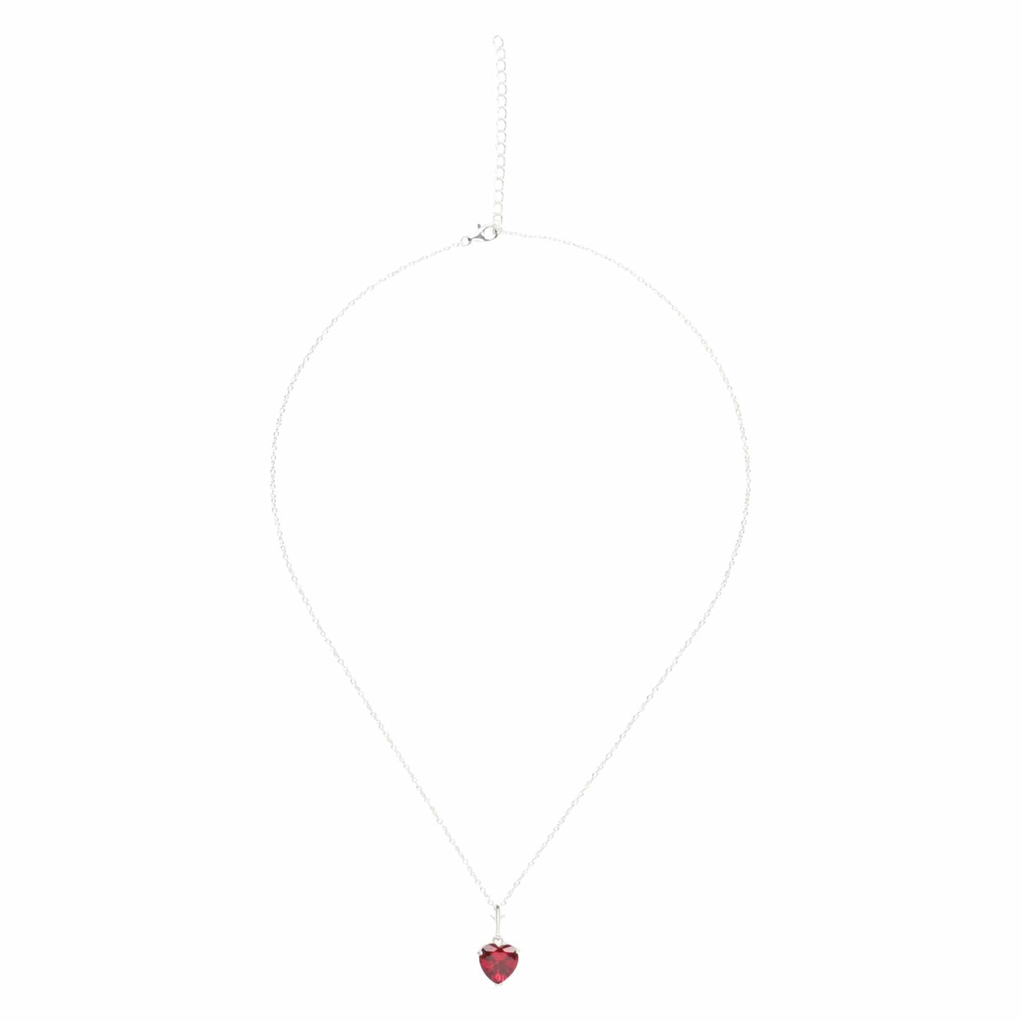 Silver necklace with a radiant red heart-shaped ruby pendant called Ruby Heart of the Enchantress