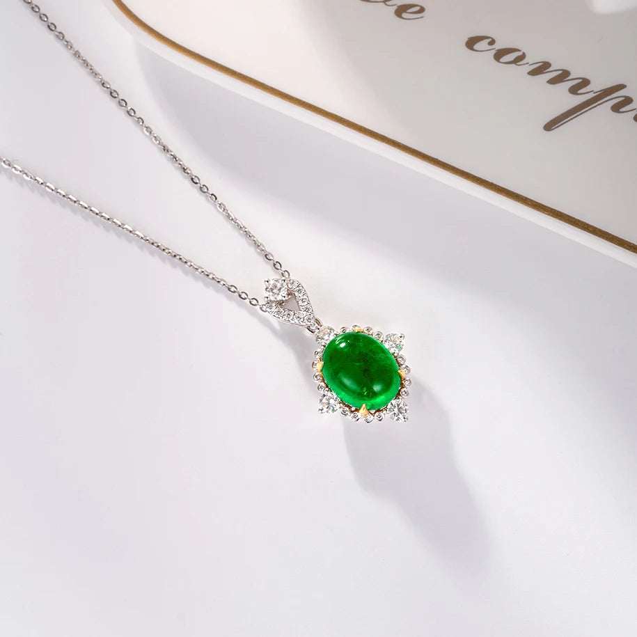 Luxury Bridal Jewelry Fashion Genuine 18k White Gold Prices Natural Emerald Diamond Pendant - The Sparkling Squirrels & Co.