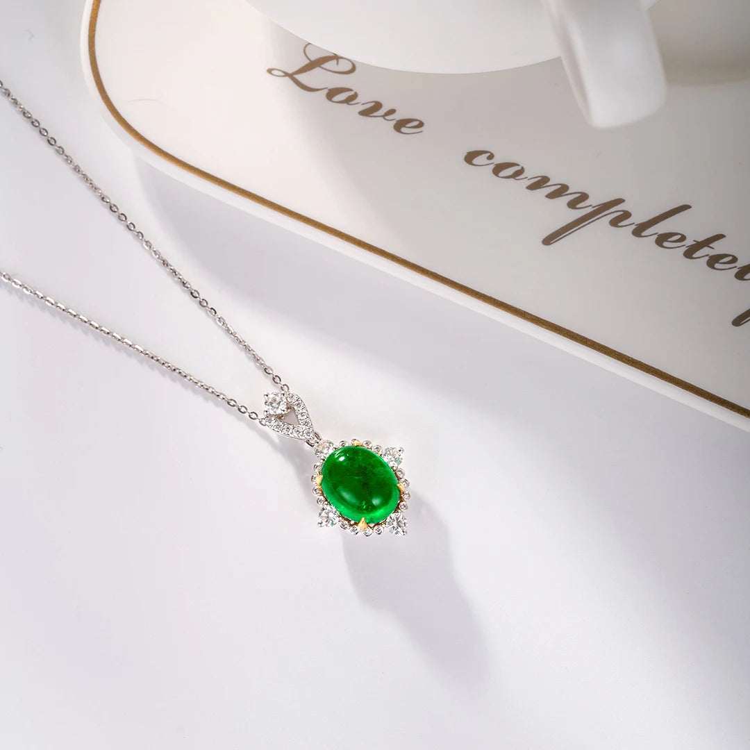 Luxury Bridal Jewelry Fashion Genuine 18k White Gold Prices Natural Emerald Diamond Pendant - The Sparkling Squirrels & Co.