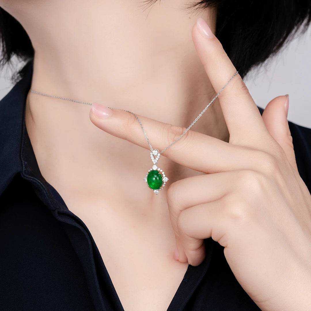 Luxury Bridal Jewelry Fashion Genuine 18k White Gold Prices Natural Emerald Diamond Pendant - The Sparkling Squirrels & Co.
