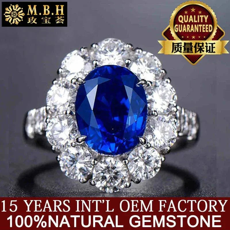 White gold ring featuring a natural blue sapphire center stone surrounded by clear diamonds, inspired by the Star of Ithil legend.
