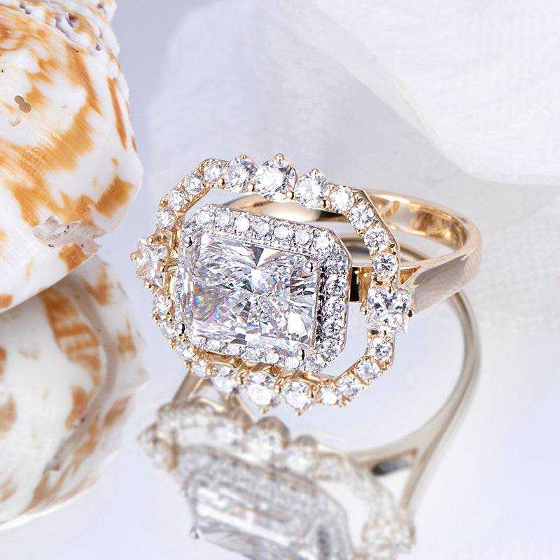 Messi Jewelry MSR-833 14k Solid Gold 3.12ct Radiant Cut Lab Diamond Women Jewelry Ring Luxury Style - The Sparkling Squirrels & Co.