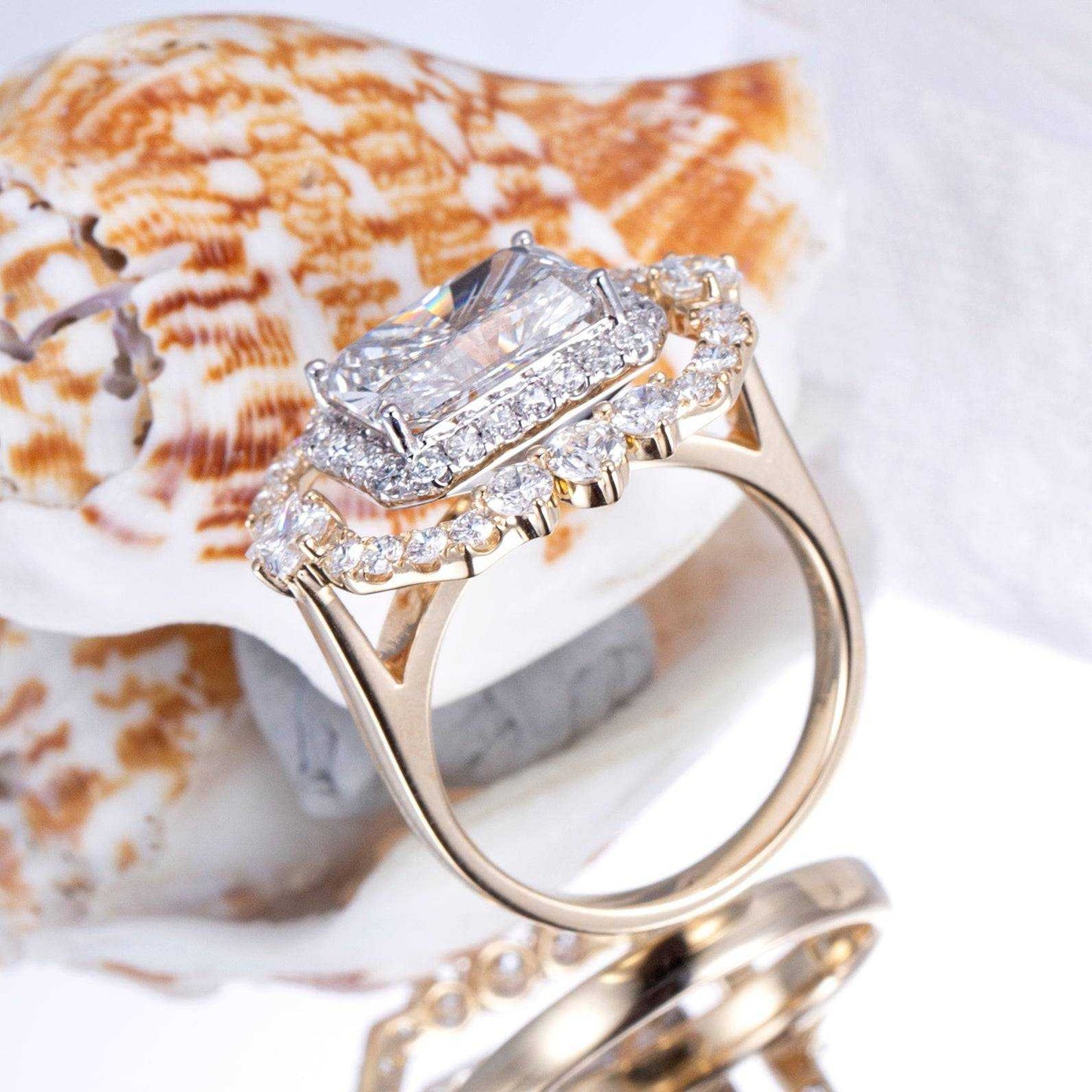 Messi Jewelry MSR-833 14k Solid Gold 3.12ct Radiant Cut Lab Diamond Women Jewelry Ring Luxury Style - The Sparkling Squirrels & Co.