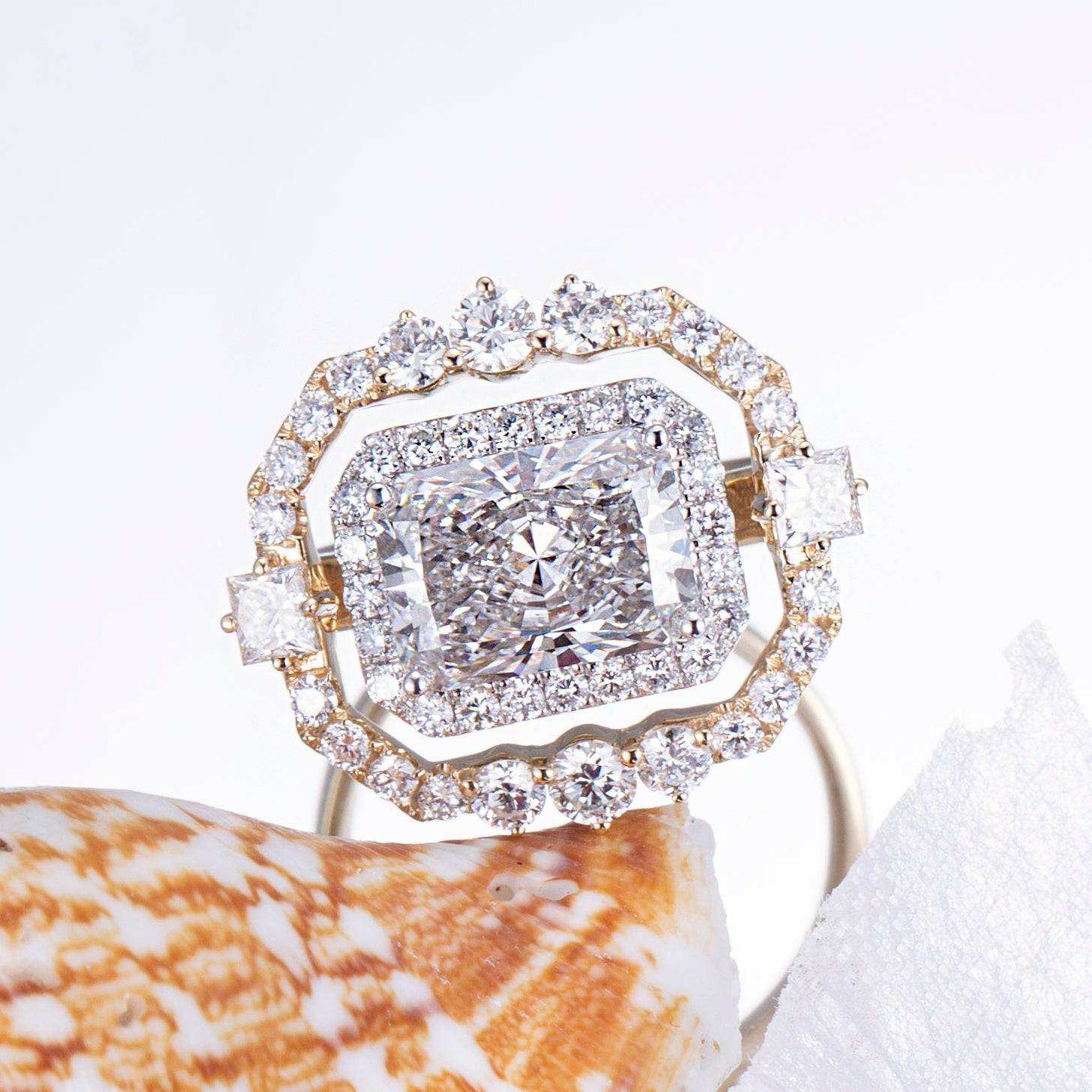 Messi Jewelry MSR-833 14k Solid Gold 3.12ct Radiant Cut Lab Diamond Women Jewelry Ring Luxury Style - The Sparkling Squirrels & Co.