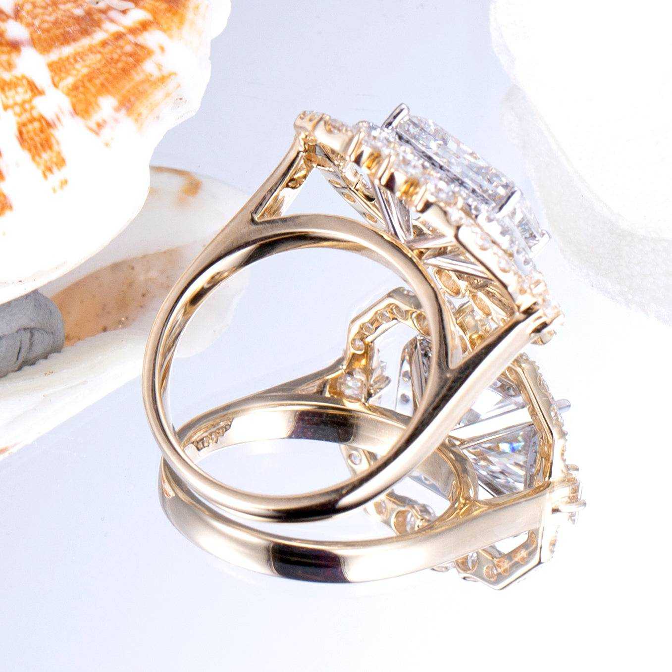 Messi Jewelry MSR-833 14k Solid Gold 3.12ct Radiant Cut Lab Diamond Women Jewelry Ring Luxury Style - The Sparkling Squirrels & Co.