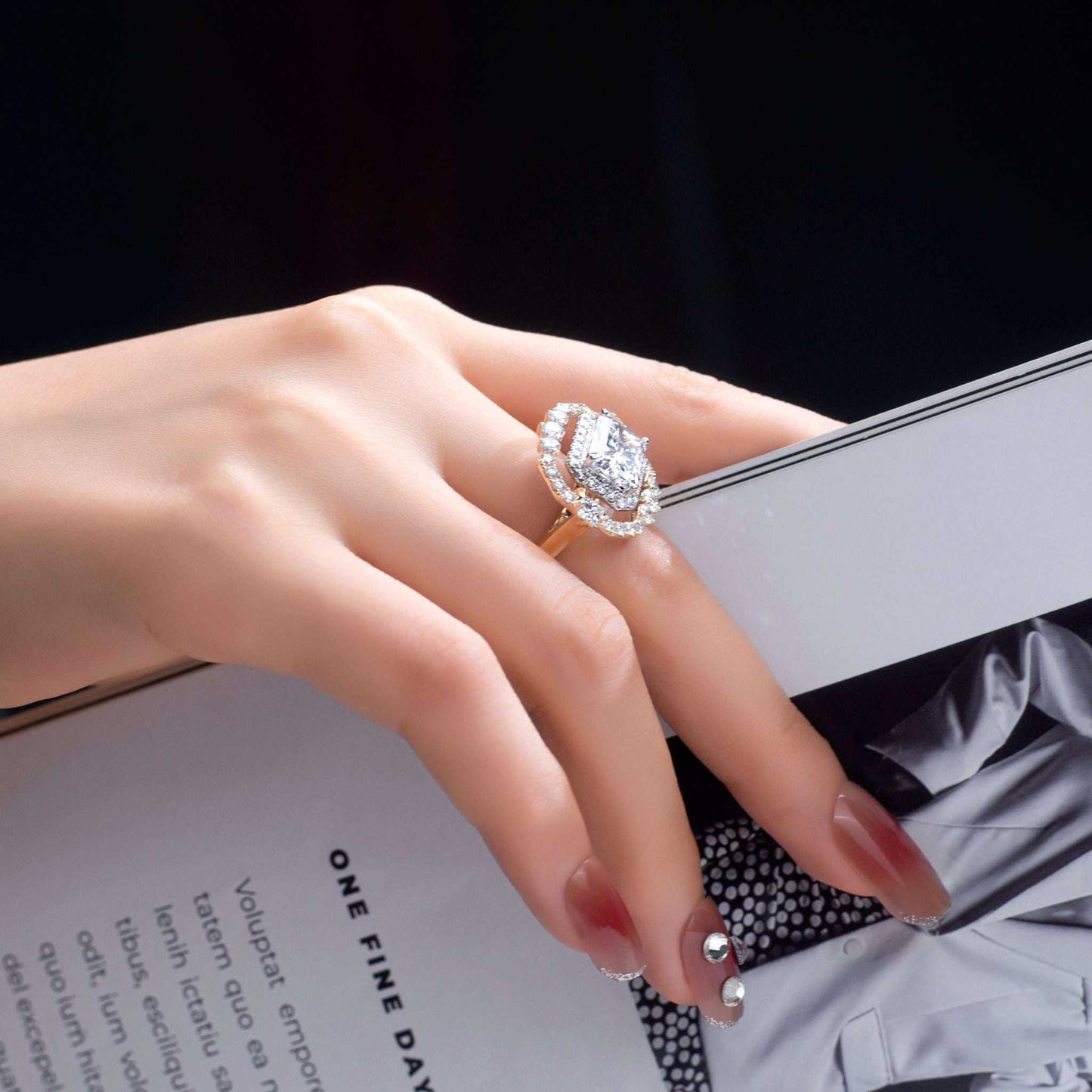 Messi Jewelry MSR-833 14k Solid Gold 3.12ct Radiant Cut Lab Diamond Women Jewelry Ring Luxury Style - The Sparkling Squirrels & Co.