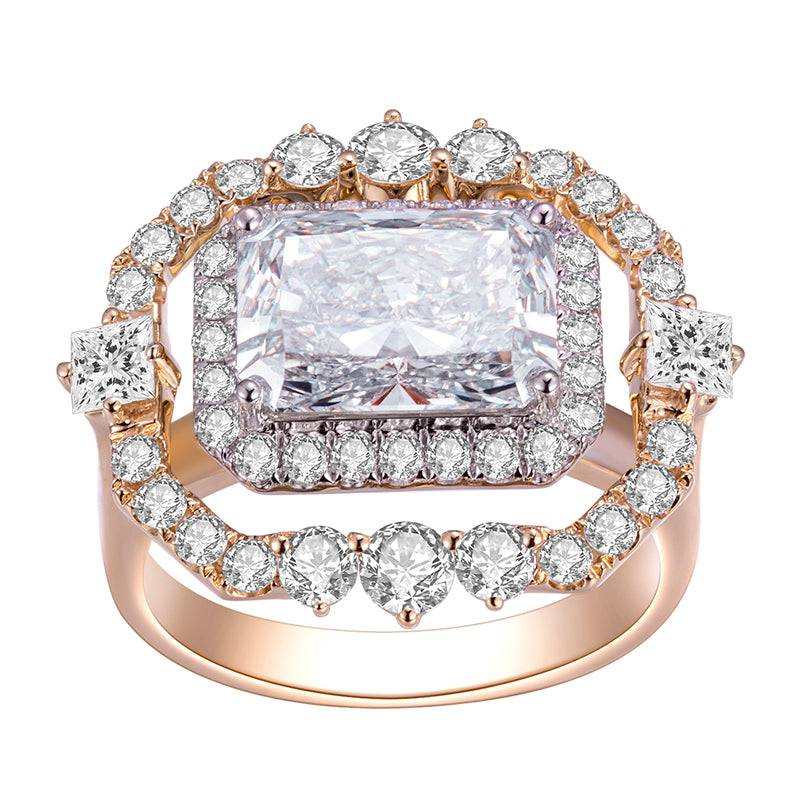 Messi Jewelry MSR-833 14k Solid Gold 3.12ct Radiant Cut Lab Diamond Women Jewelry Ring Luxury Style - The Sparkling Squirrels & Co.