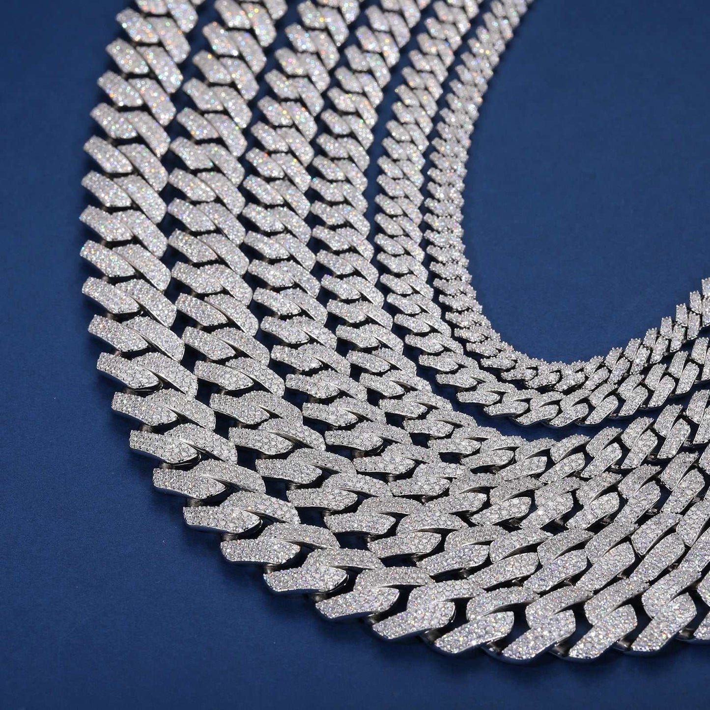 925 Sterling Silver Cuban Link Chain Necklace with VVS Moissanite stones, hip hop style iced men's jewelry