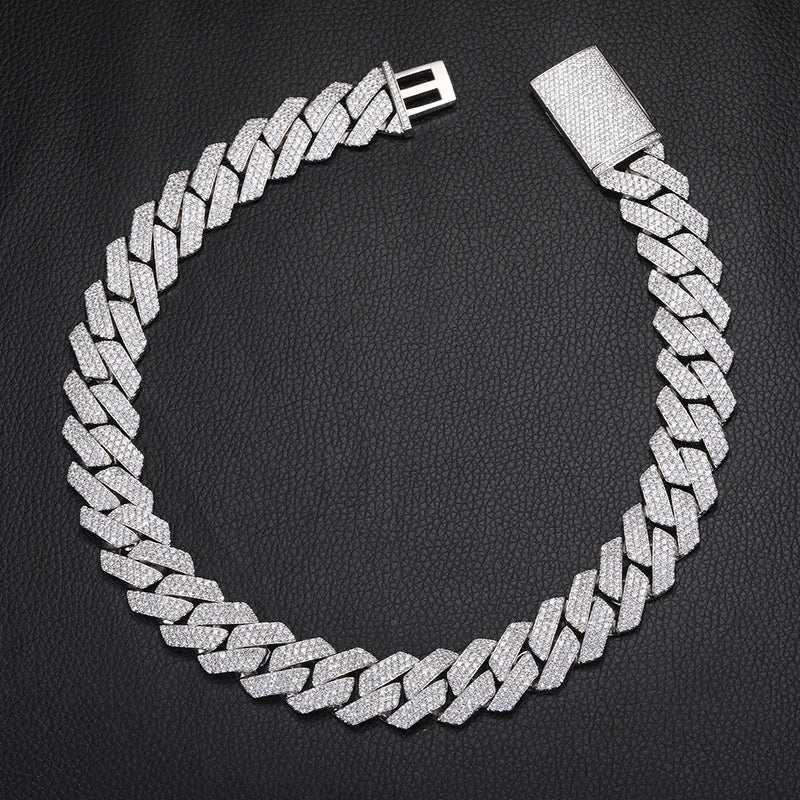 925 sterling silver Cuban link chain necklace with VVS moissanite stones, iced hip hop men's jewelry