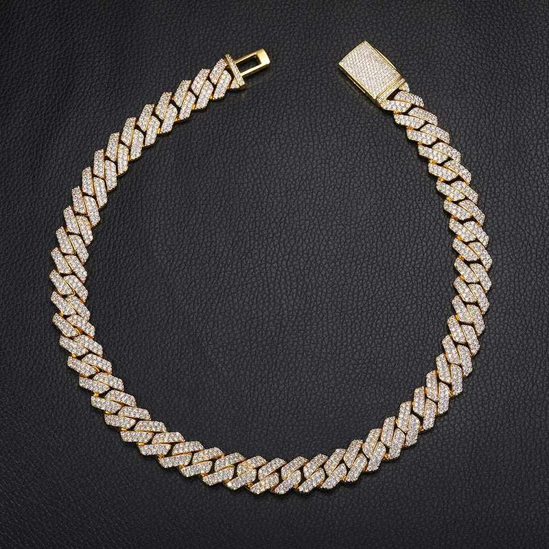 925 sterling silver Cuban link chain necklace with VVS moissanite stones, iced out hip hop men's jewelry