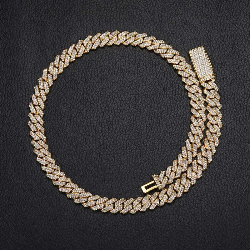 925 sterling silver Cuban link chain necklace with VVS moissanite stones, iced hip hop mens jewelry