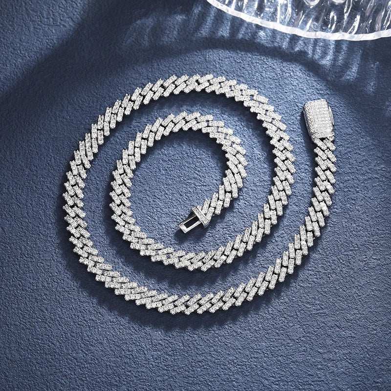 925 Sterling Silver VVS Moissanite Cuban Link Chain Necklace with Iced Hip Hop Design for Men