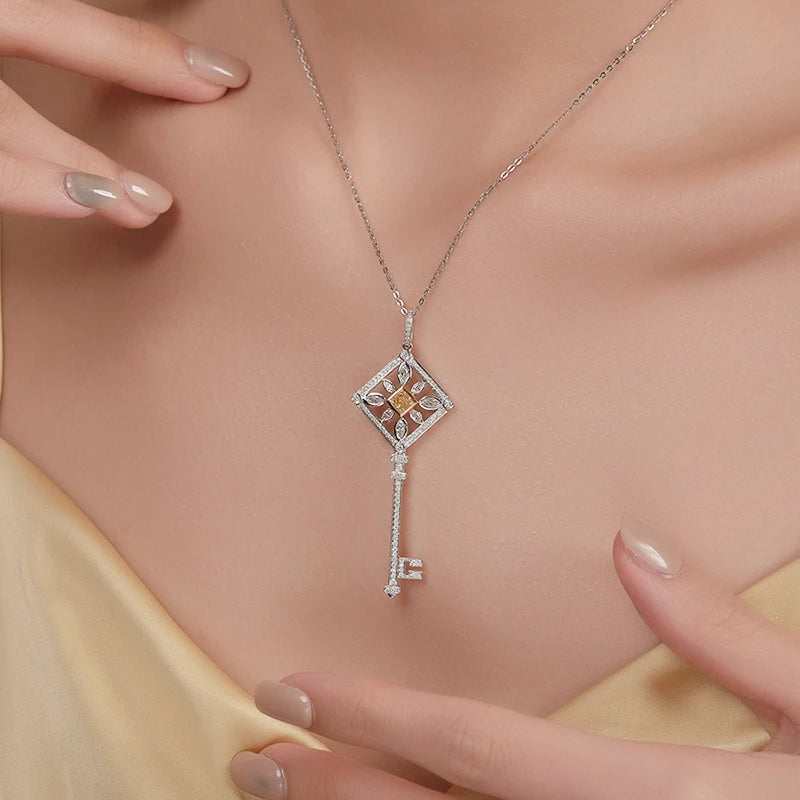 Custom key pendant bezel setting 18k real gold necklace for women Christmas jewelry