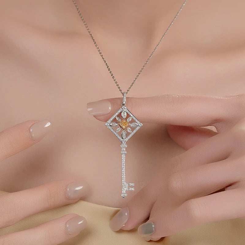 Custom Key Pendant bezel set in 18k real gold Christmas jewelry for women with unique design
