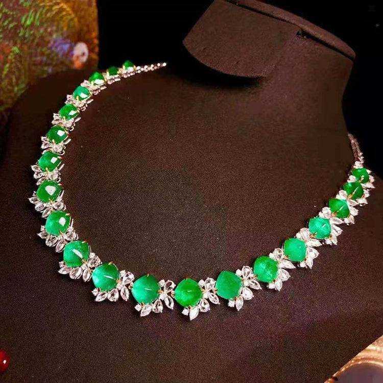 SGARIT Hot Sale Custom Jewellery Elegant Wedding Engagement Vivid Natural Emerald 18k Gold 44.32ct Natural Emerald Necklace - The Sparkling Squirrels & Co.