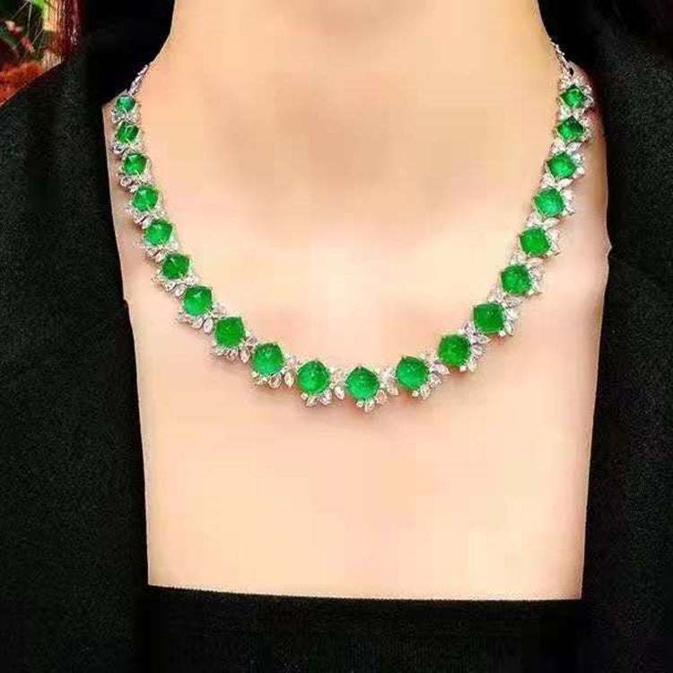 SGARIT Hot Sale Custom Jewellery Elegant Wedding Engagement Vivid Natural Emerald 18k Gold 44.32ct Natural Emerald Necklace - The Sparkling Squirrels & Co.