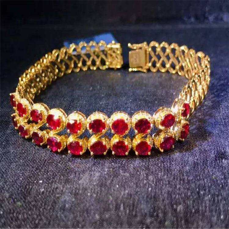 Indian Style Bridal Wedding Gemstone Jewelry 18k Rose Gold South Africa Real Diamond Natural Pigeon Blood Red Ruby Bracelet - The Sparkling Squirrels & Co.
