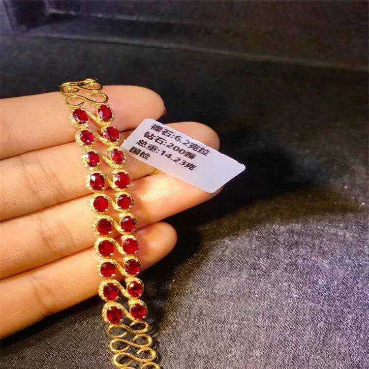Indian Style Bridal Wedding Gemstone Jewelry 18k Rose Gold South Africa Real Diamond Natural Pigeon Blood Red Ruby Bracelet - The Sparkling Squirrels & Co.