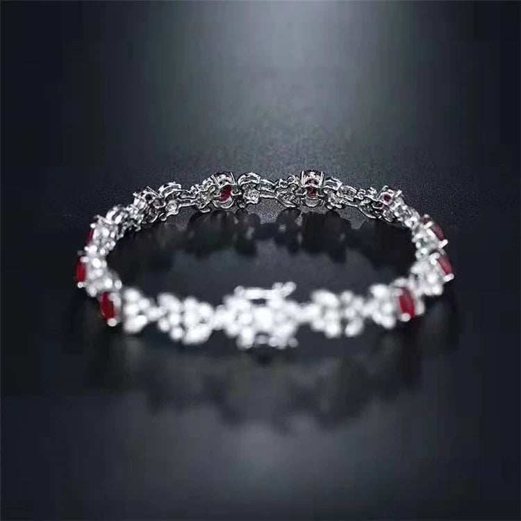Red Gemstone Luxury Diamond Fine Jewelry 5.2ct Natural Ruby Wedding Women Bracelet - The Sparkling Squirrels & Co.