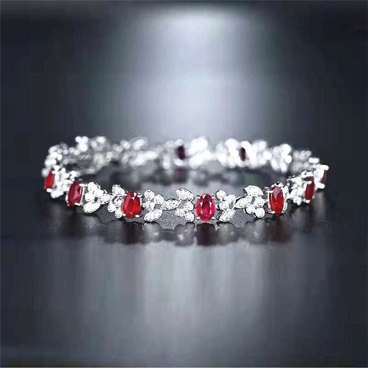 Red Gemstone Luxury Diamond Fine Jewelry 5.2ct Natural Ruby Wedding Women Bracelet - The Sparkling Squirrels & Co.