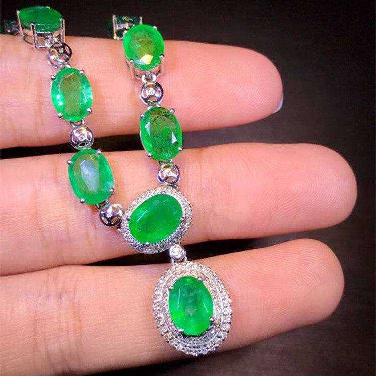 Saudi Arabia Luxury Jewelry 18k White Gold South Africa Real Diamond 15ct Natural Green Emerald Big Gemstone Pendant Necklace - The Sparkling Squirrels & Co.