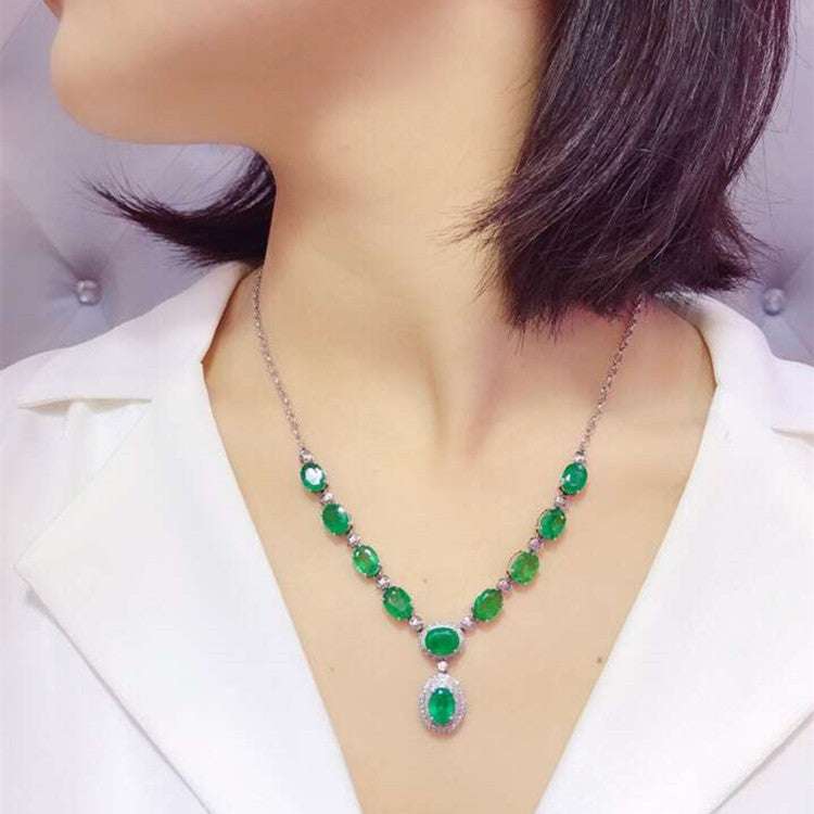 Saudi Arabia Luxury Jewelry 18k White Gold South Africa Real Diamond 15ct Natural Green Emerald Big Gemstone Pendant Necklace - The Sparkling Squirrels & Co.
