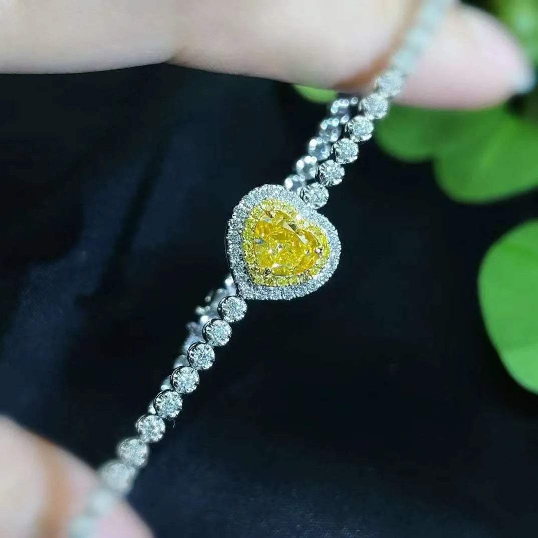 SGARIT Attractive Fine Jewelry Women 18k Gold VS 1ct Heart Cut Natural Yellow Diamond Ladies Marriage Bracelet - The Sparkling Squirrels & Co.