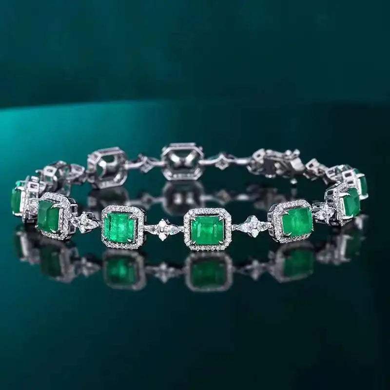 SGARIT Fine Jewelry 18K White Gold 6.9CT Natural Emerald Bracelet With Diamond GRC Certified Solid Gold Green Emerald Bracelet - The Sparkling Squirrels & Co.