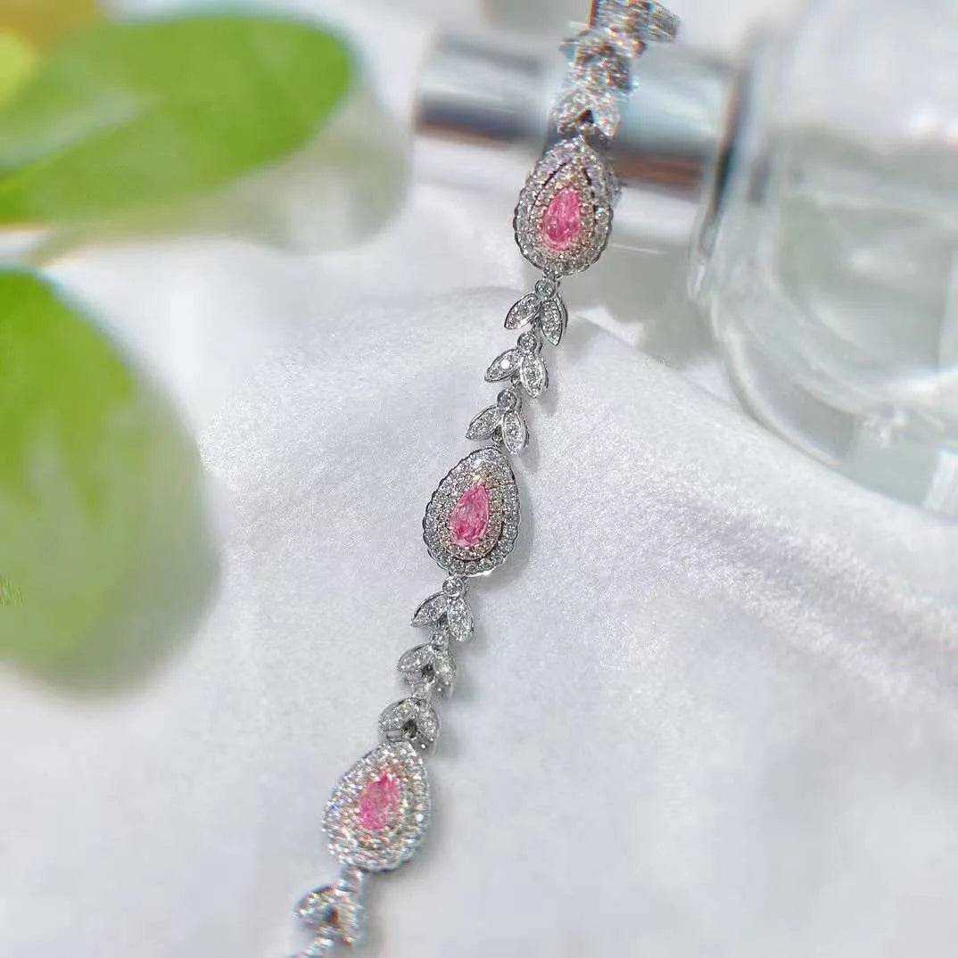 SGARIT Jewelry 18K Gold Bracelet Real Diamond 1CT VS Pear Cut Fancy Pink Natural Diamond White Gold Cute Chain Bracelet for Girl - The Sparkling Squirrels & Co.