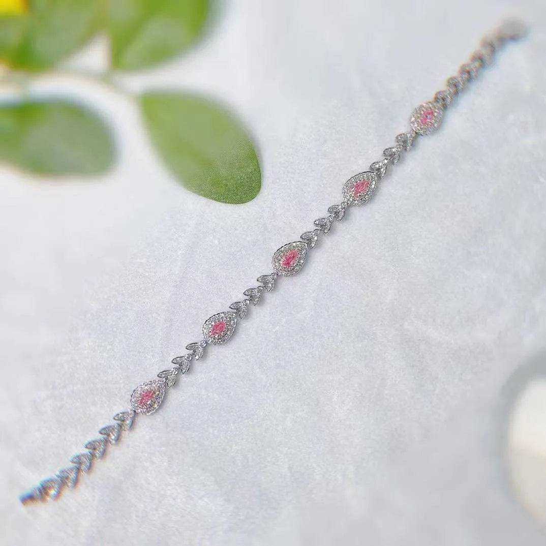 SGARIT Jewelry 18K Gold Bracelet Real Diamond 1CT VS Pear Cut Fancy Pink Natural Diamond White Gold Cute Chain Bracelet for Girl - The Sparkling Squirrels & Co.