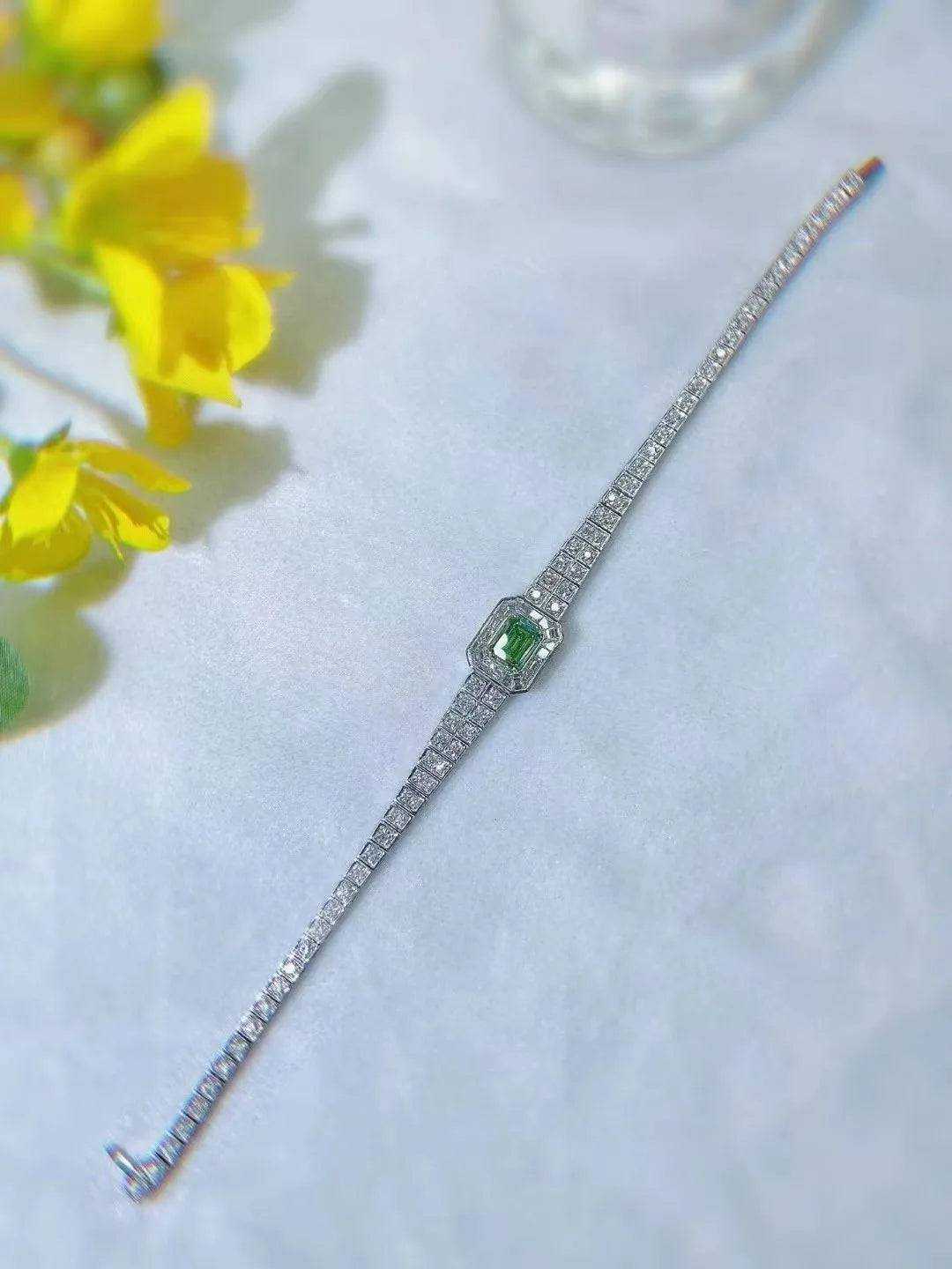 SGARIT Women Luxury Bracelet Elegant Women 18k Gold VS 1.53ct Emerald Cut Natural Fancy Green Real Diamond Bracelet - The Sparkling Squirrels & Co.