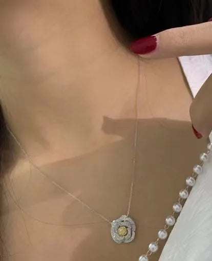 Valentine Love Serial Rose Jewelry Set featuring a delicate diamond rose pendant necklace in 18k gold.