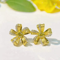 Natural yellow diamond floral stud earrings in 18K gold with 0.39ct diamonds